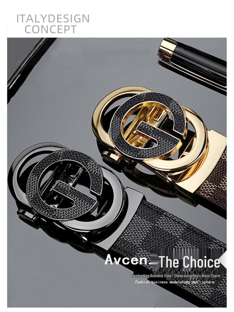 Men's Genuine Leather Belt with G Letter Automatic Buckle - Trendy Business Style for Young Men