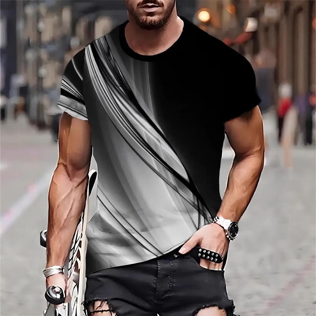 Men's Stripe 3D T-shirts Casual Breath O-Neck Short Sleeve T-shirts For Outdoor Activities Summer Oversized Streetwear Tops