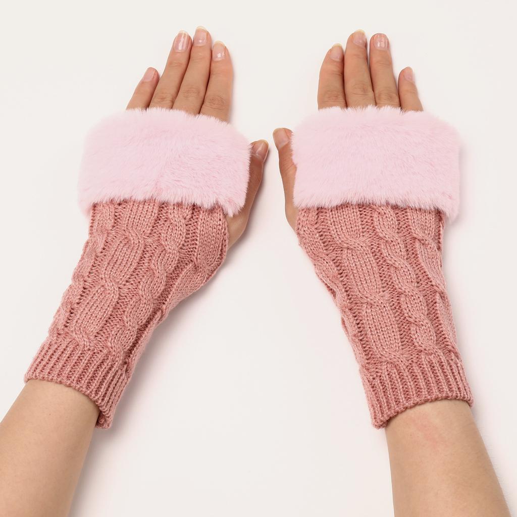 Twist Turned Short Furry Gloves New Style Women's Autumn and Winter Knitted Arm Covers with Exposed Half Finger Woolen Warm Sleeves