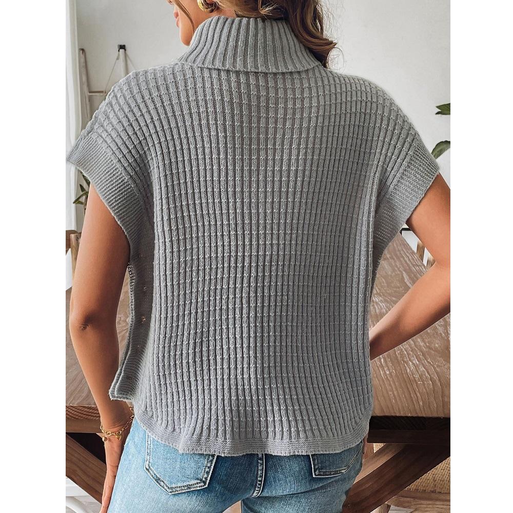 Damen Frühling Herbst Pullover und Sweater Weste Seitenknopf Dekoration Rollkragen Lässige Gestrickte Tanktops