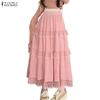 Women Casual Elastic Waist Loose Lace Splice Long Skirts