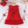New Sweet Girl's Big Bow Beaded Cake Tank Dress