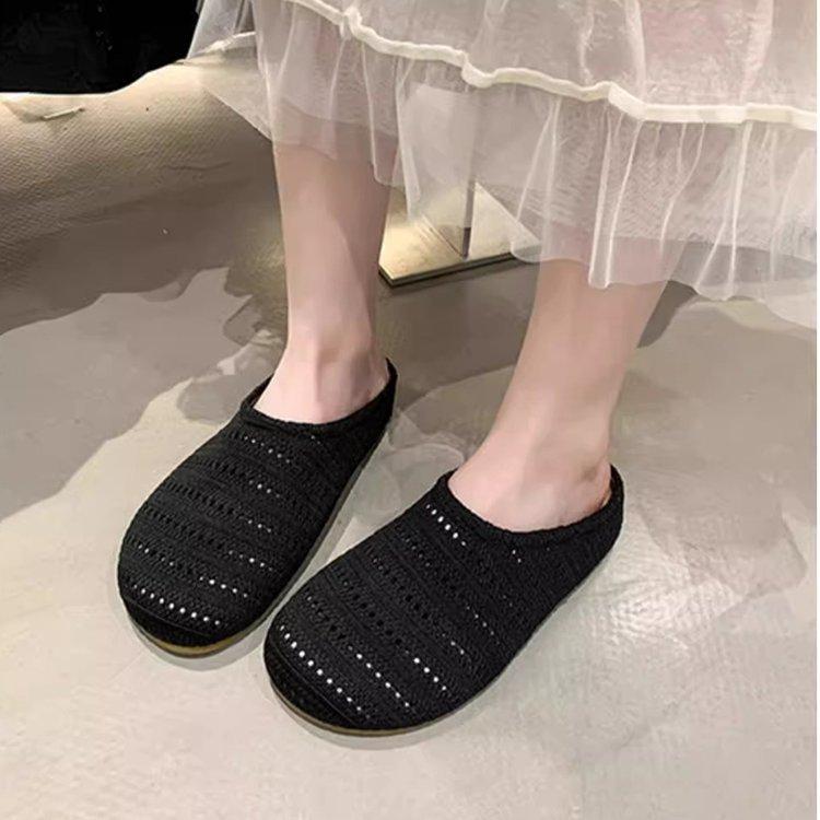 

French niche hollow breathable bag head half slippers women s summer new wear Roman style thick-bottomed Muller slippers 40 чорний