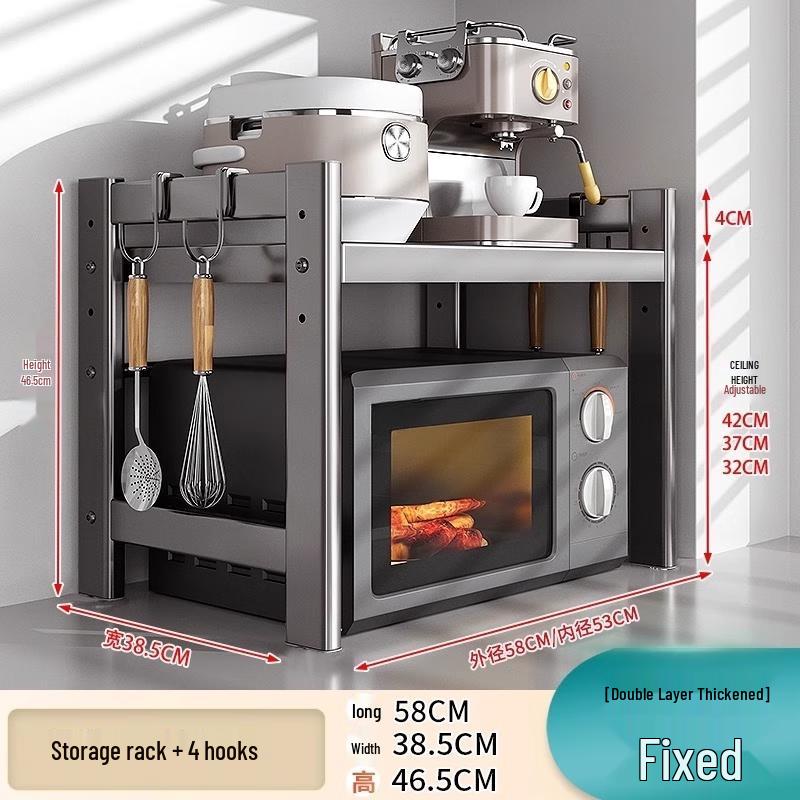 Adjustable 2-Tier Carbon Steel Kitchen Microwave Shelf