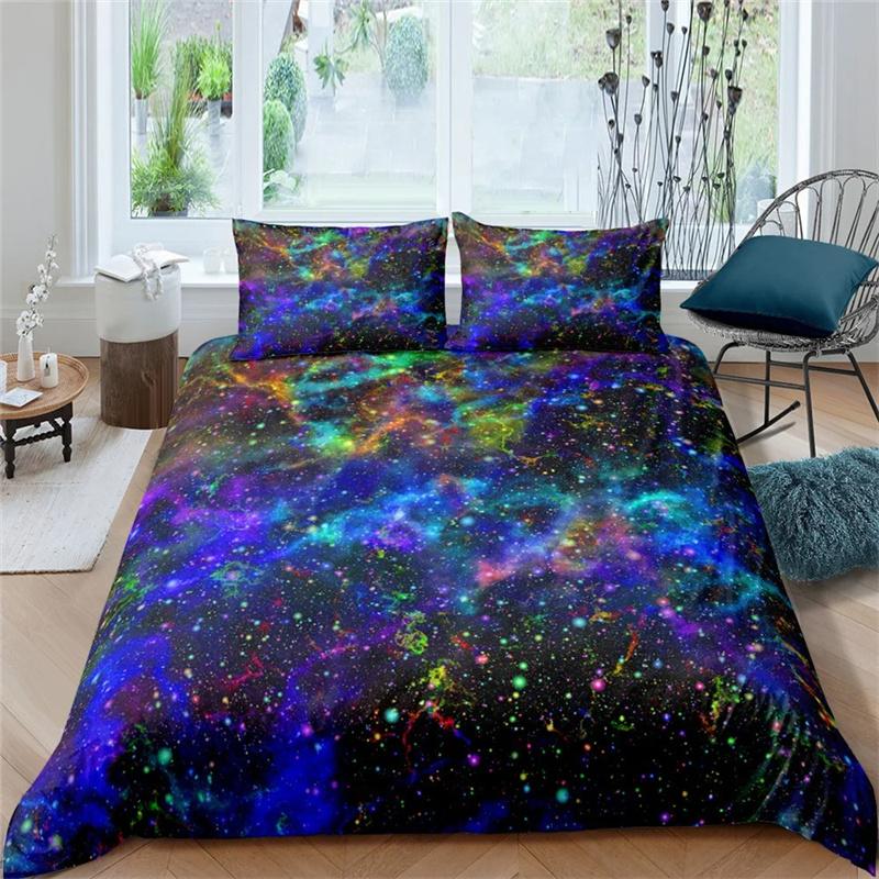 Galaxy Theme Blue Purple Design Duvet Cover Full Size For Girls Boys Teens Kids Gifts Starry Dream Sky Bedding Collection Room Decor