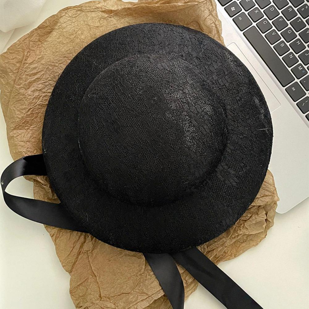 Sunscreen Lace Tied Topper Hat White Lace Bonnet Hat Hepburn Style Formal Hat  Parties Gathering