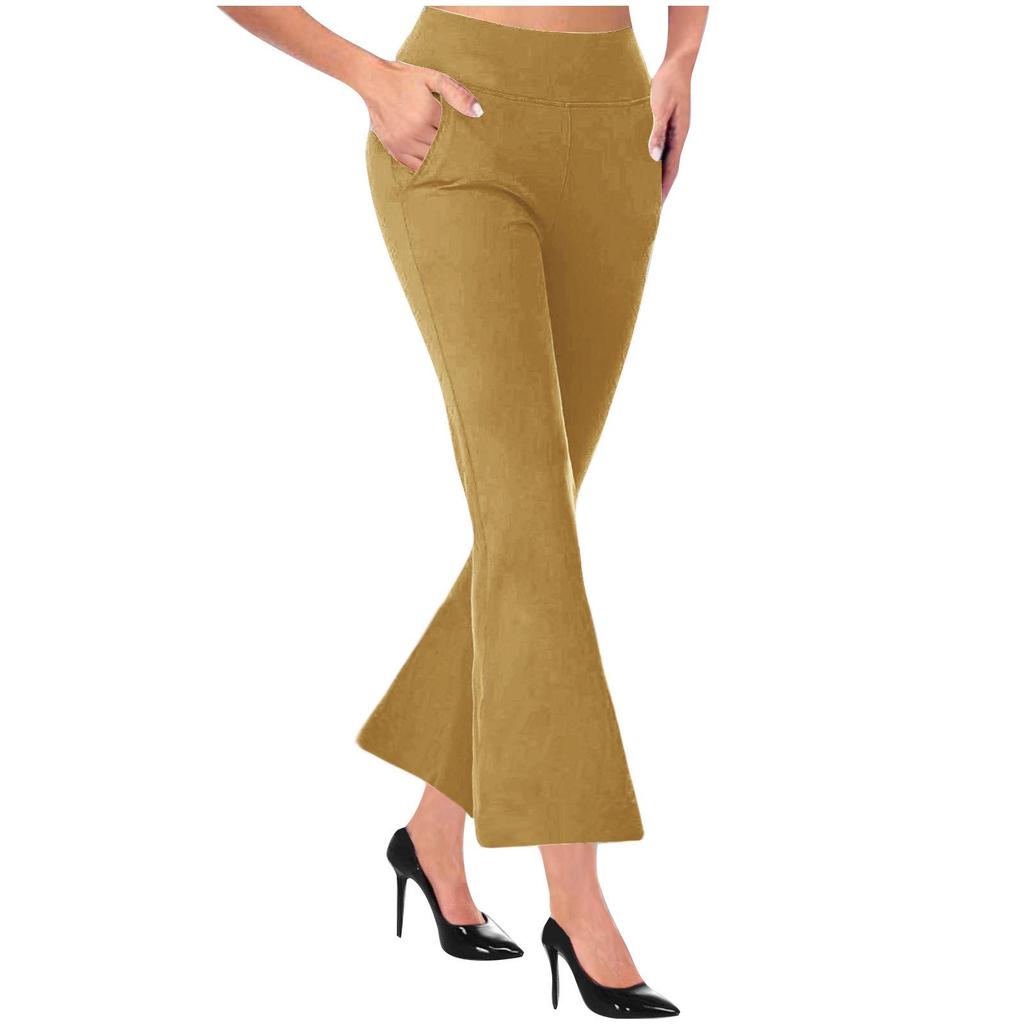 2024 Women's Casual Knitted Flare Pants with Side Pockets - Slimming Design and Long Leg Effect