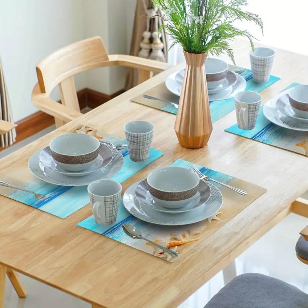 Heat Resistant Summer Beach Placemat Anti Slip Tableware Pad Dining Table Linen Placemat  Household