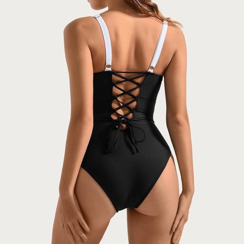 Hollow Bodysuit Swimsuit Slim Fit Jumpsuit Bikini Simple Bathing Swimwear  Beach