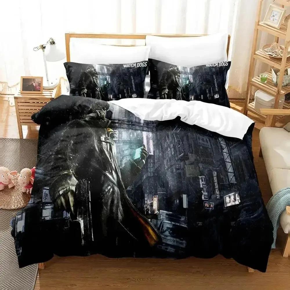 New  Watch Dogs Bedding Set Cartoon Anime three-piece set Adult Kid Bedroom Duvet cover Sets 3D Game Watch Dogs home textile