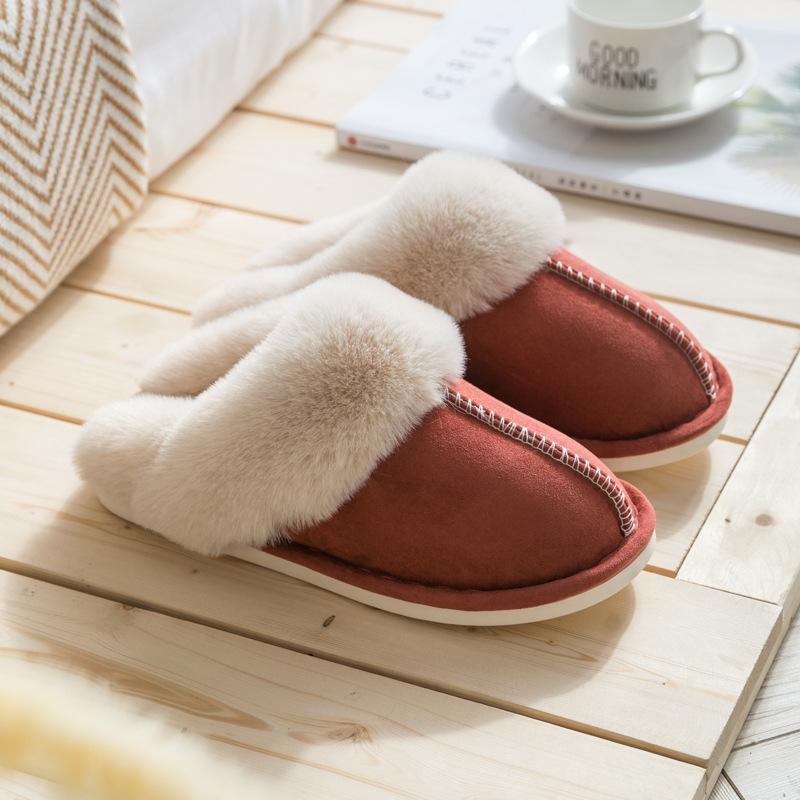 Women's Non-Slip Plush Cotton Slippers: Warm Couples' Footwear for Home in Autumn and Winter