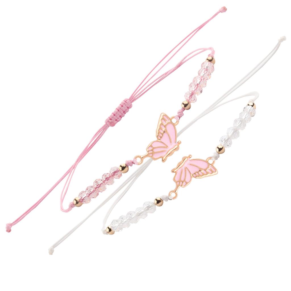2pcs Wax Rope Handwoven Bracelet Butterfly Fashion Couple Bracelet Gift Alloy Bracelet for Girlfriends