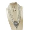 Sparkling Multi Layer Faux Pearls Necklace And Earrings Set With Crystal Accent For Evening Party Elegant Jewelry Gift