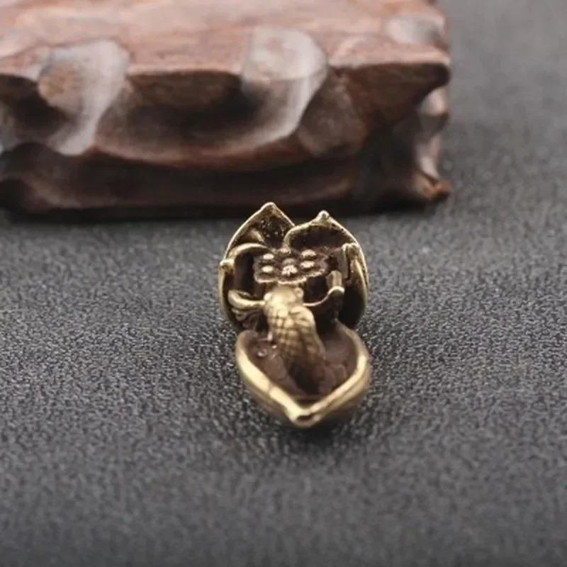 Antike Bronze Lotus Karpfen Schreibtischdekorationen Räuchergefäß Vintage Kupfer Tischornament Heimdekoration Handwerkszubehör