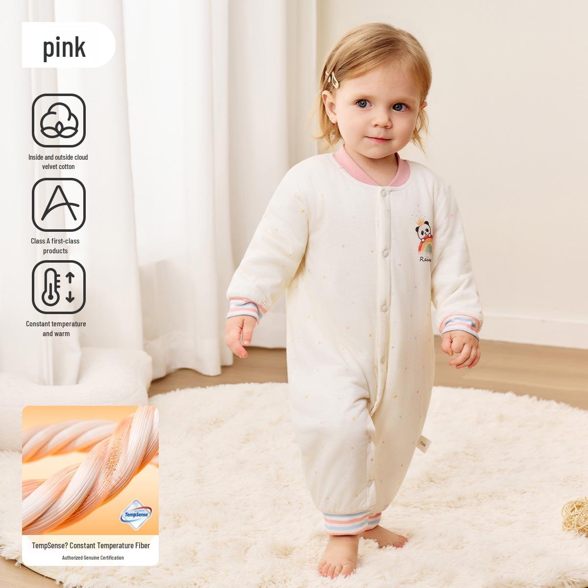 

Детский стеганый ромпер на кнопках Jingqi - Осень/Зима, Тонкий и теплый для новорожденных 73 cm (6-9 months, 7.2-9 kg) розовый