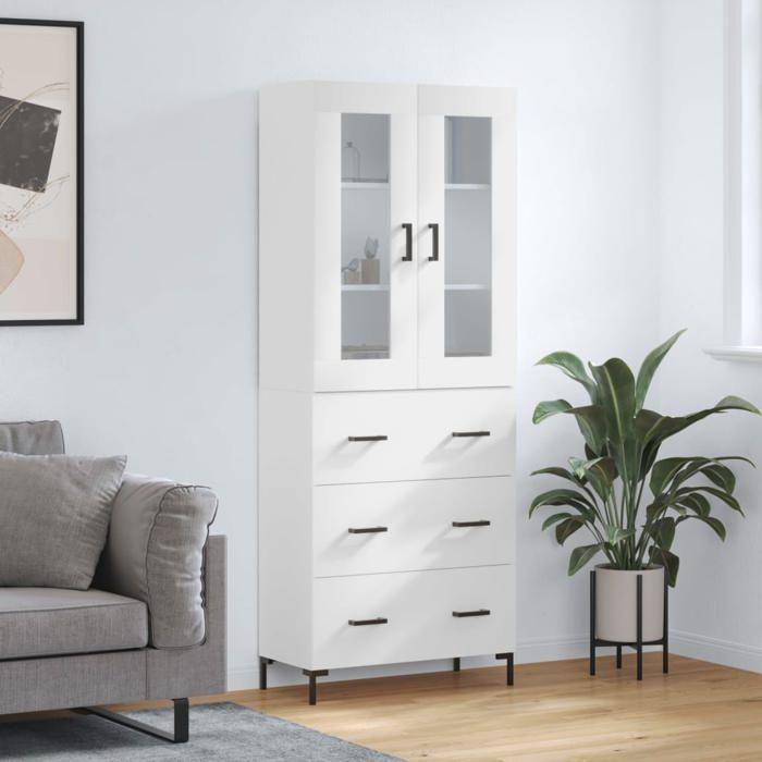 VidaXL Buffet haut Blanc 69,5x34x180 cm Bois d'ingénierie 3198401