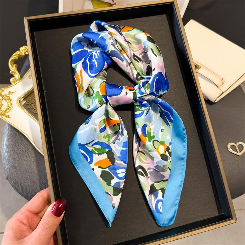 Print 70cm Silk Satin Headkerchief Women Luxury Design Neck Tie Scarf Female Hair Hand Wrist Foulard Shawl Hijab Bandana Scarves