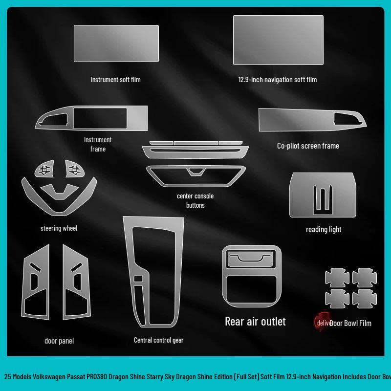 Volkswagen Passat PRO Interior Protective Film for 25 Models: Central Control, Navigation, Gear Shift, Car Decoration