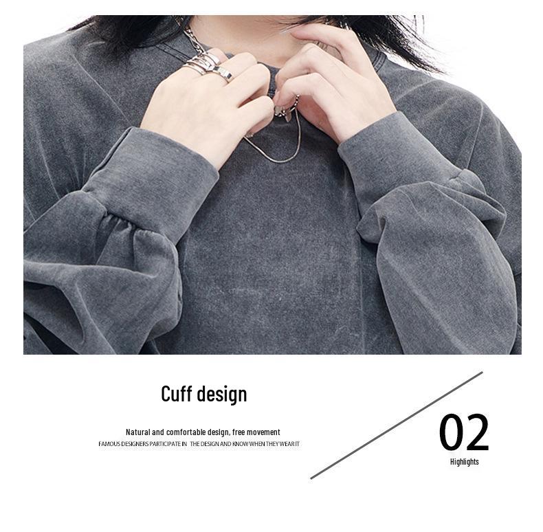 230G Heavyweight Vintage Distressed Loose Fit Plus Size Long Sleeve Cotton Crew Neck T-shirt