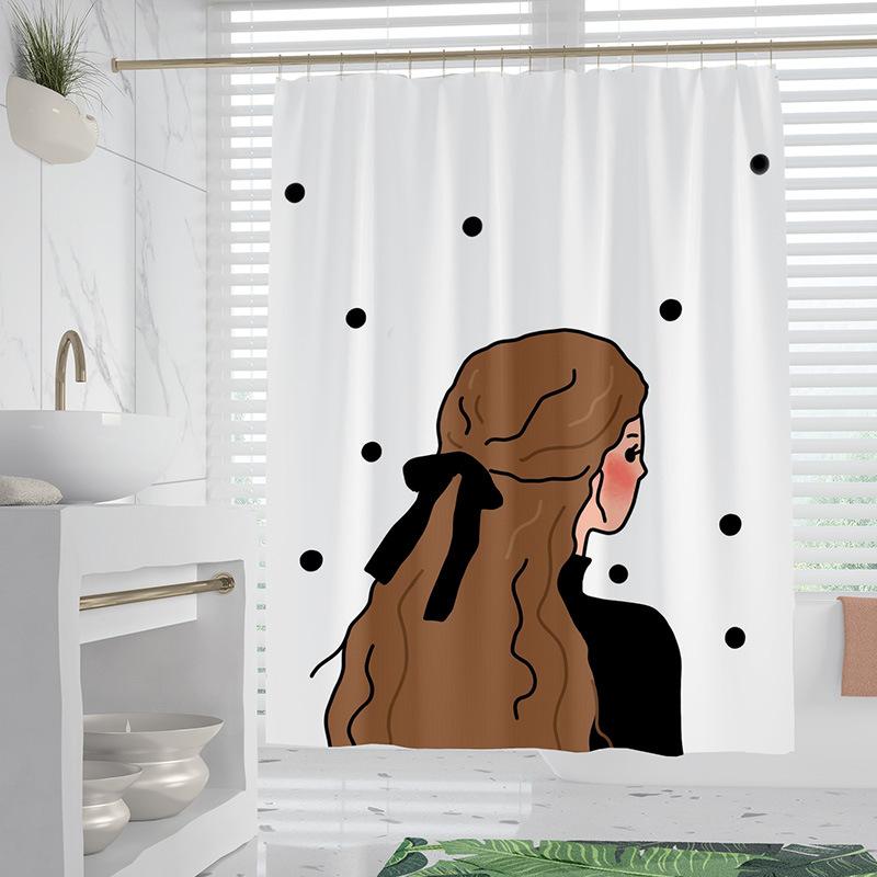 Cartoon Minimalist washable Dirt-Resistant Shower Curtain Shower Head waterproof Polyester Bath Curtain For Home Decor
