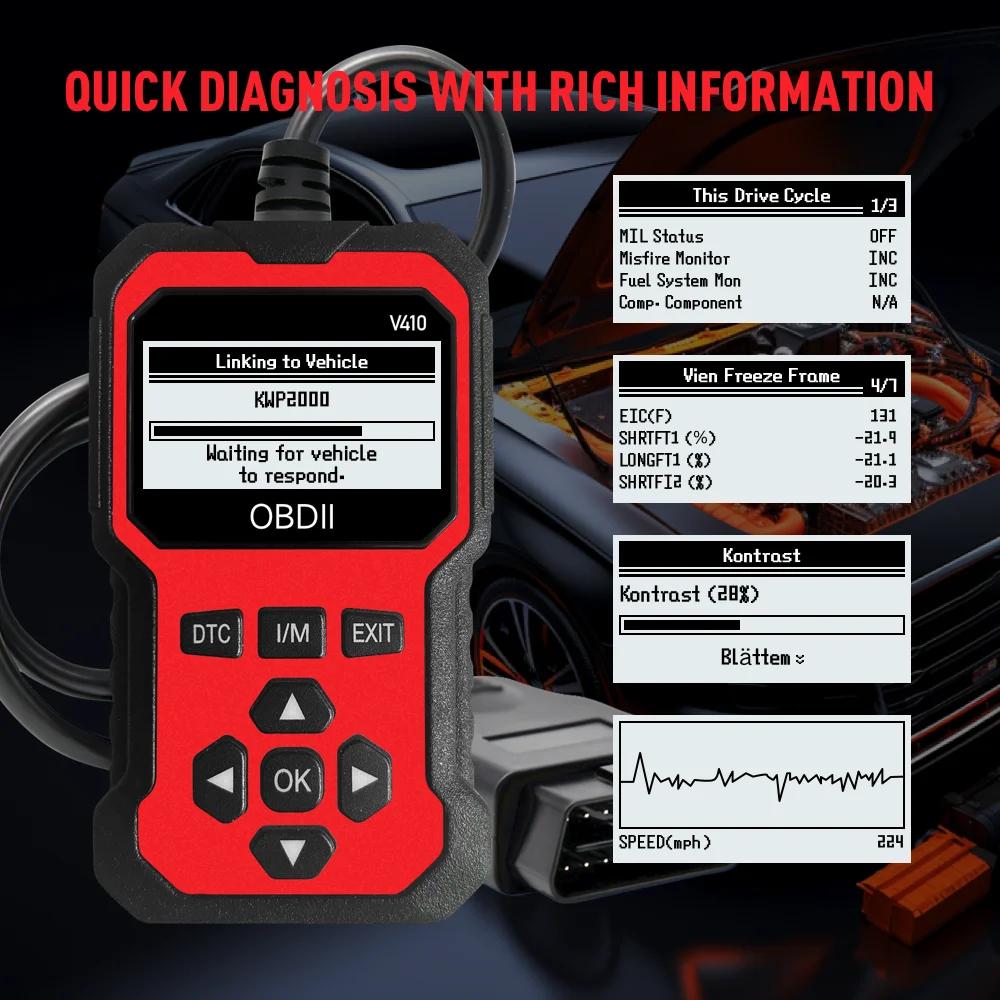 Vylepšený univerzální OBD II skener Čtečka chybových kódů motoru auta Diagnostický skenovací nástroj, Čtení a mazání chybových kódů pro 1996