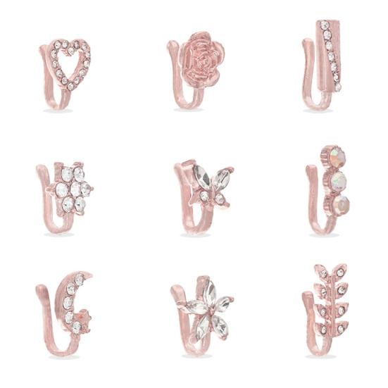 9Pcs Ear Bone Studs Flower Shape Rhinestone Jewelry Moon Non Pierced