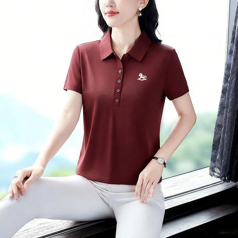 

Women s Summer Slimming Polo Shirt - Short Sleeve Lapel T-Shirt (T2026) 5XL (150-160 jin) красный
