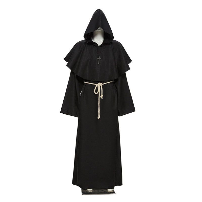 Halloween Cosplay Antikes Kostüm Mittelalterliche Mönchskutte Zaubererkostüm Priesterkostüm Set Rollenspiel