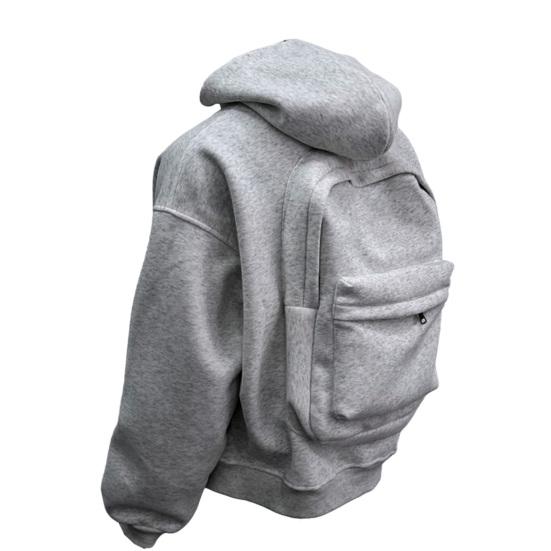 Men Sweatshirt Coat Hooded Long Sleeve Zipper Closure Hoodie Coat with Schoolbag Design Solid