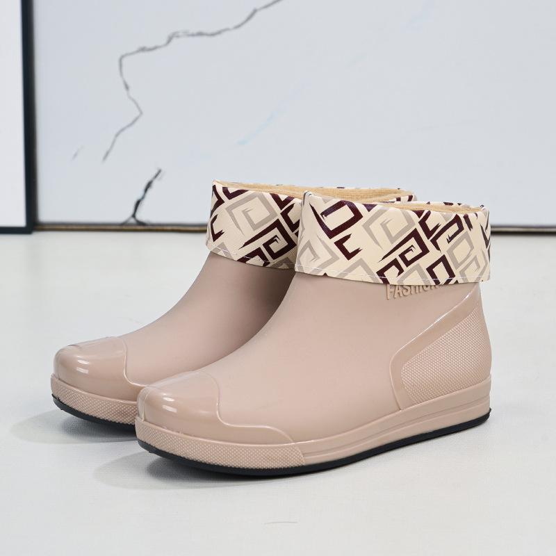 Fashion Women's Rain Shoes Low-top Rain Boots Short Tube Non-slip Velvet Water Boots Thermal Cover Shoes Comfortable and Wear-resistant Youth Models