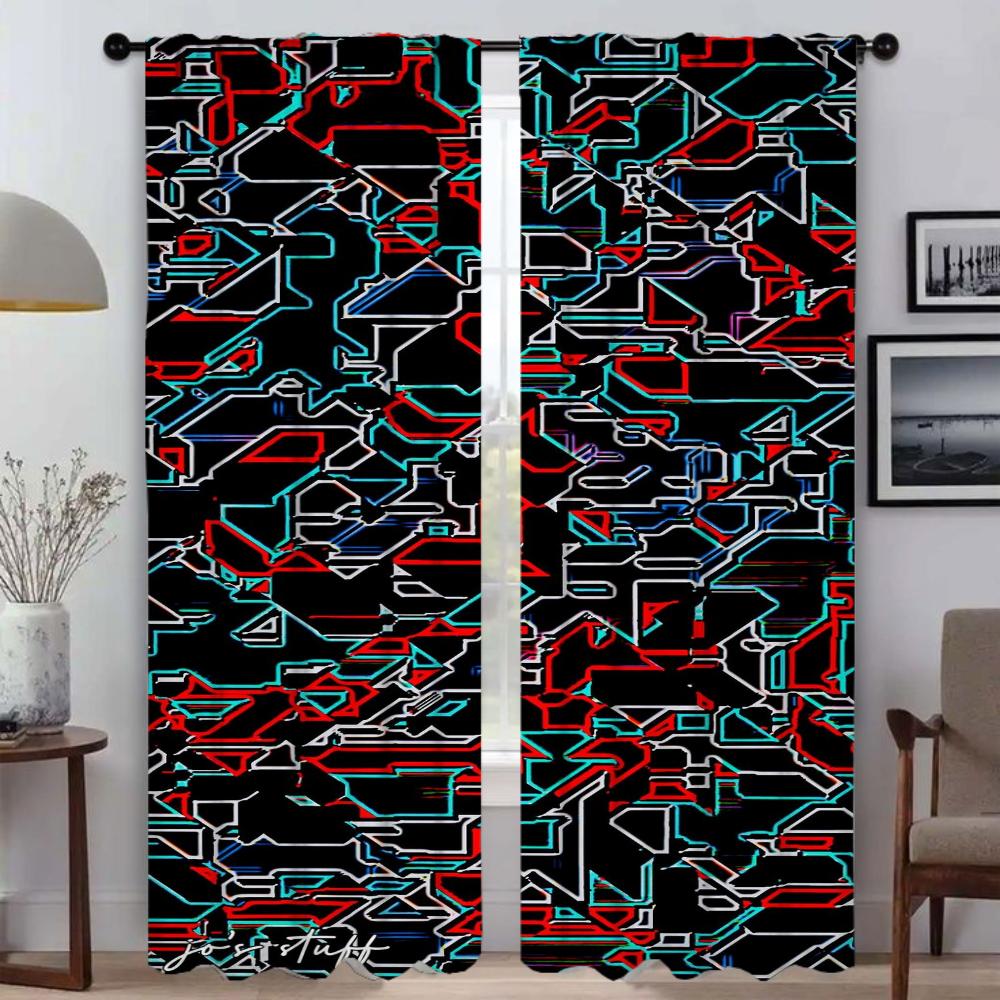 Elegant Room Curtains for Living Room Painted Design Halloween Decoration Tulle for Bedroom Window Curtain Curtains 2 Pieces