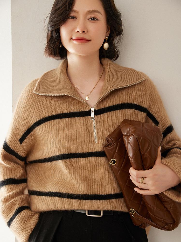 Women's Thickened Cashmere POLO Sweater - Light Luxury, Soft Knit, Loose Fit for Autumn/Winter