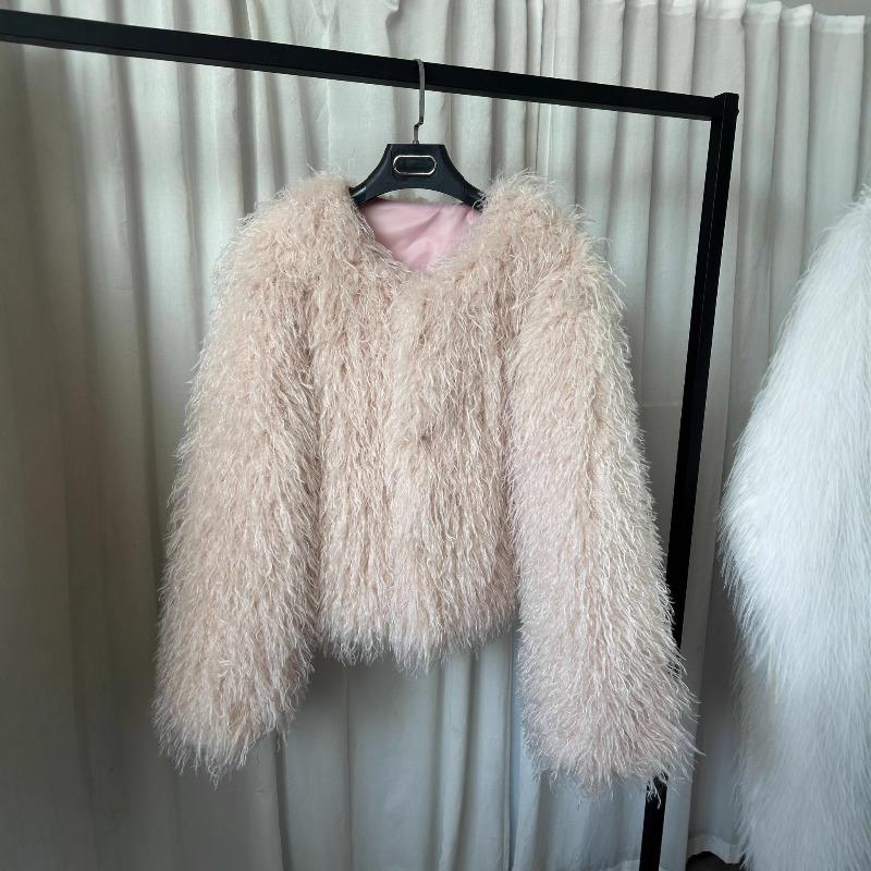 Women's Winter Artificial Fur Coat New Imitation Fur Coat Round Neck Thickened Lamb Wool Top