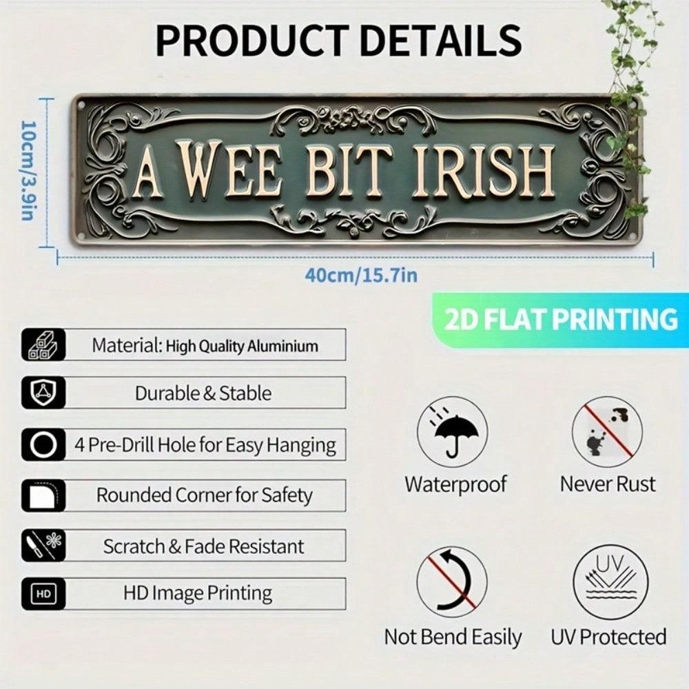Vintage A WEE BIT IRISH Metal Sign 15.7x3.9in Wall Decor, Pre-Drilled Rustic Farmhouse Hanging Plaque for Kitchen Porch Home