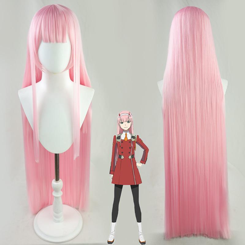 

Pink Qi Bangs Long Straight Hair Synthetic Wig Animation Character Zero Two cos Wig | Suitable for Live Show Performance