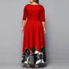 A Line High Waist Maxi Dress Printing Sleeve Loose Hem Hollow Out Gown 44989