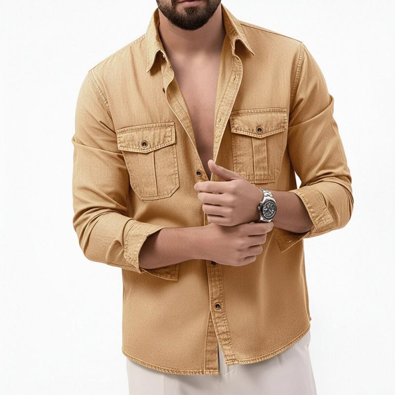 2026 Spring and Autumn Casual Solid Color Simple Shirt Men's Fashion Long Sleeve Jacket