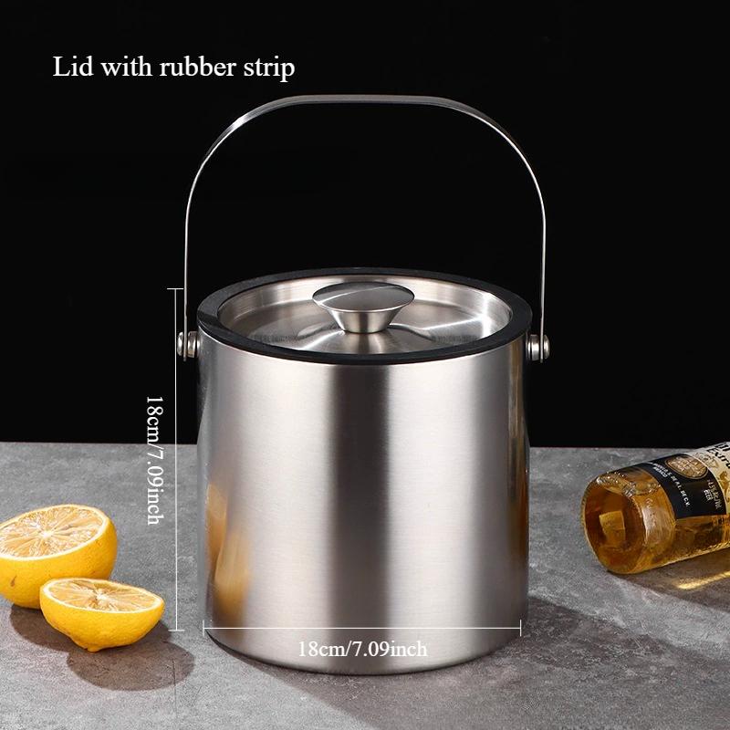3/4L Stainless Steel Insulated Ice Bucket Double Walled Beverage Tub Comfortable Carry Handle Ice Container Bar Tools