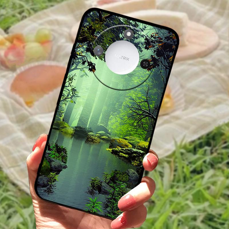 For Huawei Honor X60 Case Flowers Painted Cover Black Silicone Soft TPU Phone Case For Honor X60 Protective Shell Bumper