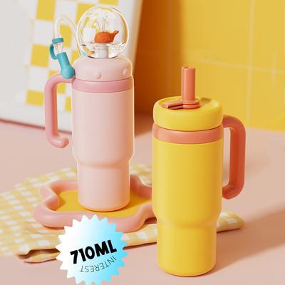 Vaso Tumbler de Acero Inoxidable de 710ml con Forma de Ballena, Taza de Agua con Pajita para Niños y Adultos, Botellas de Agua de Viaje, Vasos de Agua de Ballena con Pajita
