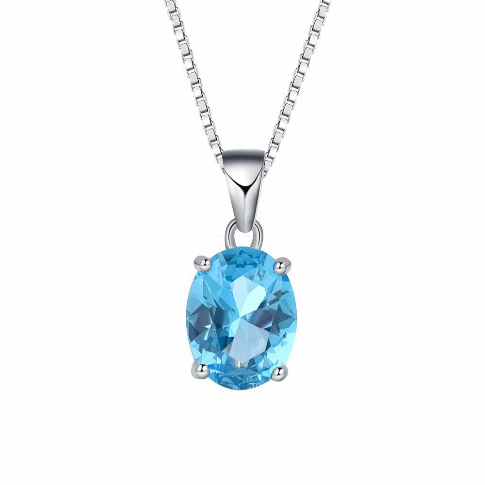 Himmelblaue Topas Anhänger Halskette Für Frauen Einzigartige Schlüsselbein Kette Schmuck Eleganter Edelstein Choker Geschenk