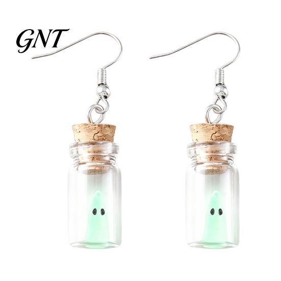 Gothic Style Accessories Glow Ghost Necklace, Glow-in-The-Dark Bottle Pendant, Cute Dark College Jewelry Earrings, Halloween for Women Men Cosplay