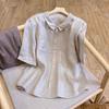 Sommer All-Match Locker Baumwolle und Leinen Literarisch Retro Revers Einfarbige Temperament Bluse Baumwolle und Leinen Bluse Damen Kurzarm