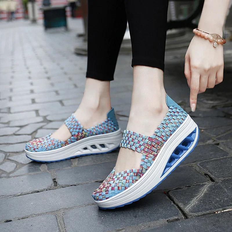 Fashion 2025 New Women's Shoes Hand Woven Casual Shoes Thick Bottom Breathable Single Sandals Slip-On Lazy Travel Shoe Chaussure Femme
