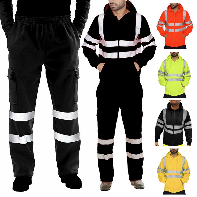 Safety Hi Vis Visibility Viz Men Hoodies Coat Pants Casual Tracksuits