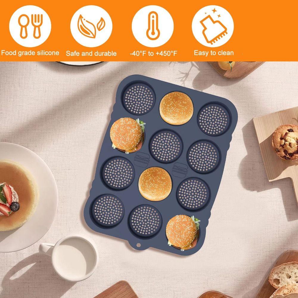 Food Grade Silicone Hamburger Bun Mold Non-Stick Bread Loaf Making Pan Kitchen Use