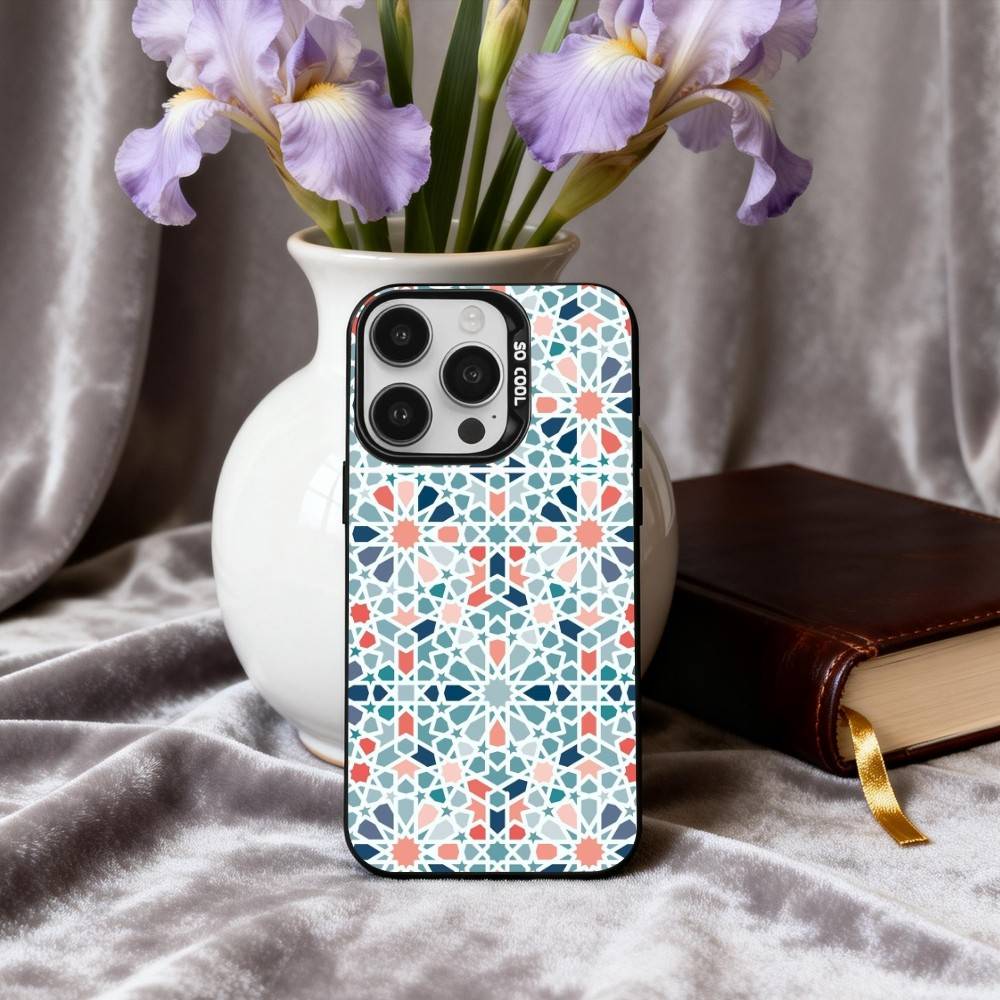 T-Tile M-Moroccan Cool Art Phone Case For iPhone17,16,15,14,13,12,11 Plus,Pro Max Black Candy silver phone case