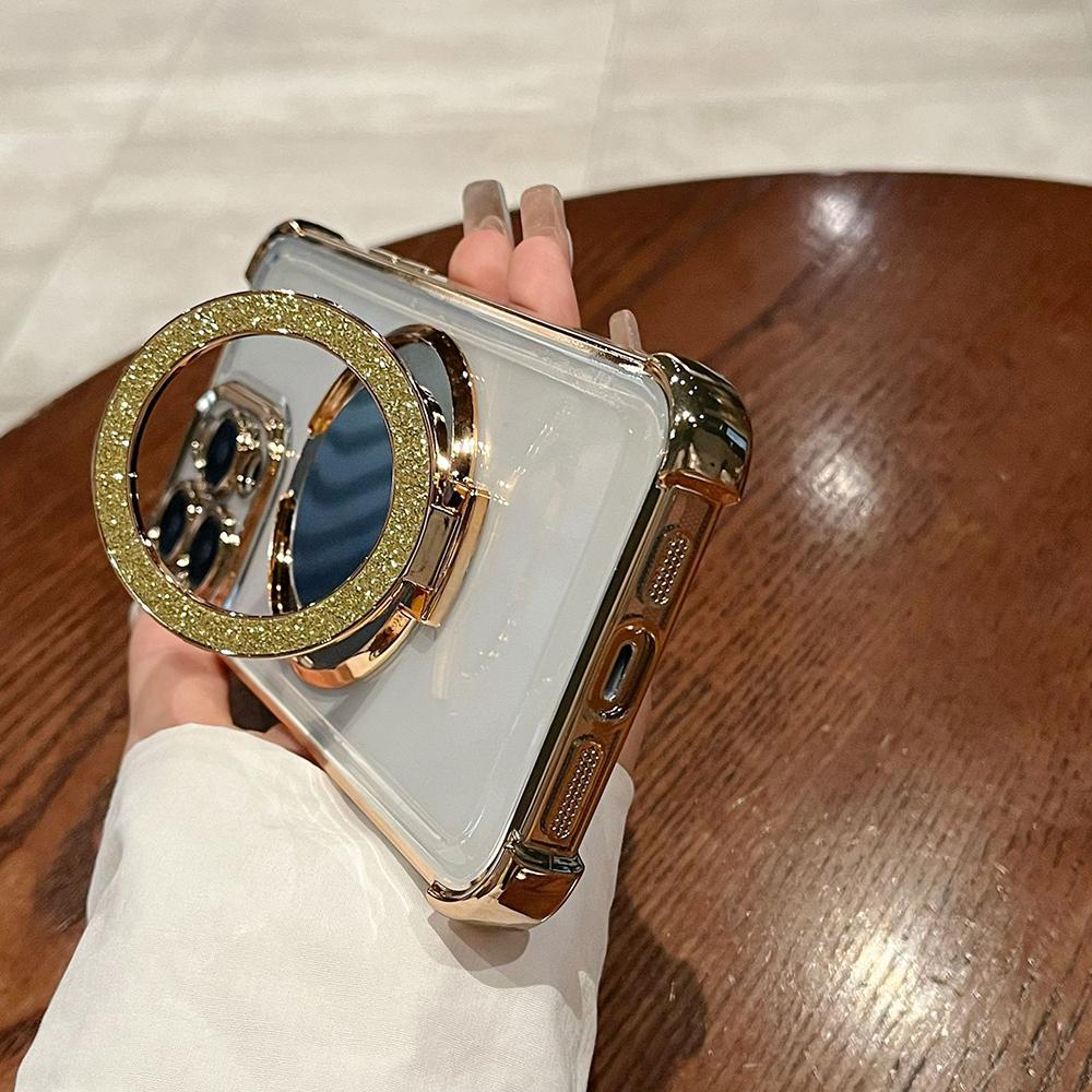 Plating Mirror Holder Stand Soft Silicone Four Corners Air Cushion Shockproof Protection Case for Samsung Xiaomi Poco Redmi