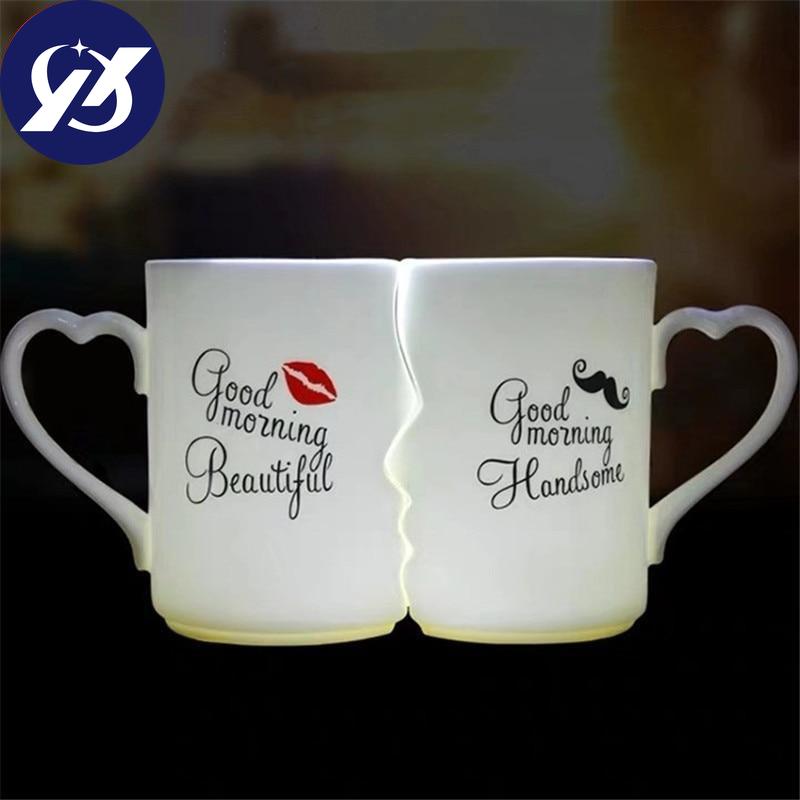 2Pcs/Set Creative Coffee Mugs Couple Water Cup Ceramic Fason Kiss Teacup Milk Mug Valentine's Day Birthday Wedding Gifts