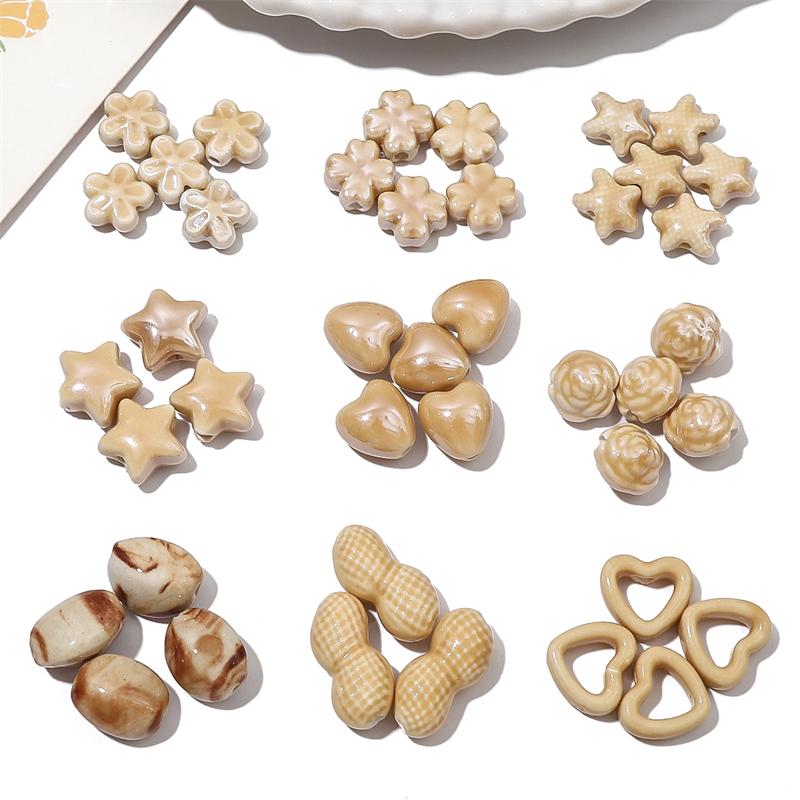 1–10 Stück handgefertigte Keramik-Porzellanperlen, Kugel, Bär, Stern, Herz, Blume, Perlen, Charms für Halskette, Armband, Schlüsselanhänger, DIY-Schmuckherstellung